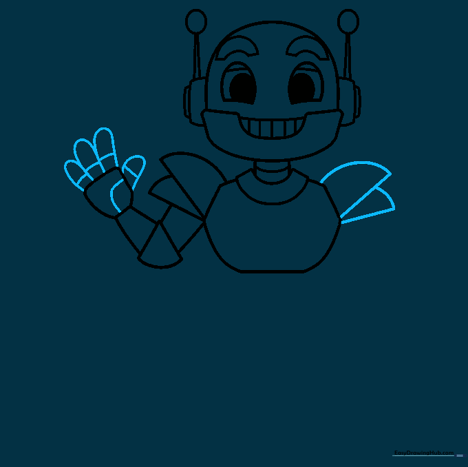 Adding fingers and thumb details to the robot's hand.