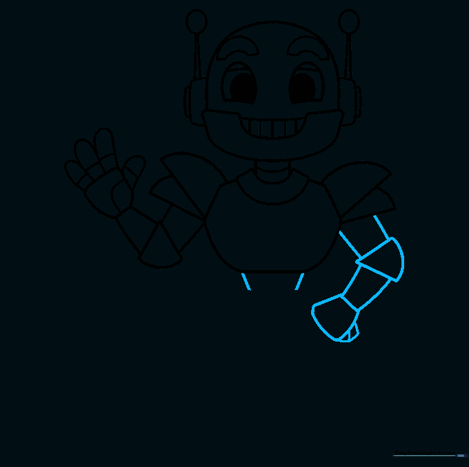 Drawing the second arm of the robot to complete the upper body structure.