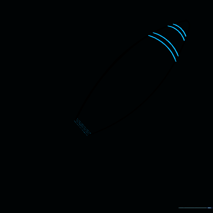 Parallel curved lines added to the top of the rocket to define the nose cone.
