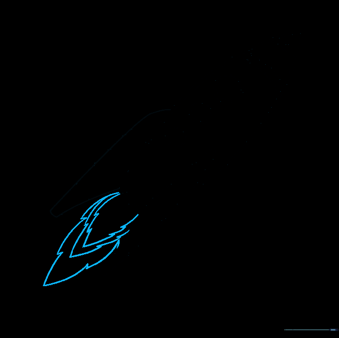 Jagged flame shapes drawn at the base of the rocket to simulate exhaust.