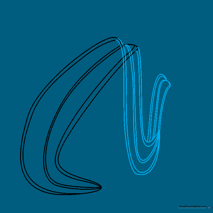 Drawing showing the extension of the roller coaster track with intersecting curved lines.
