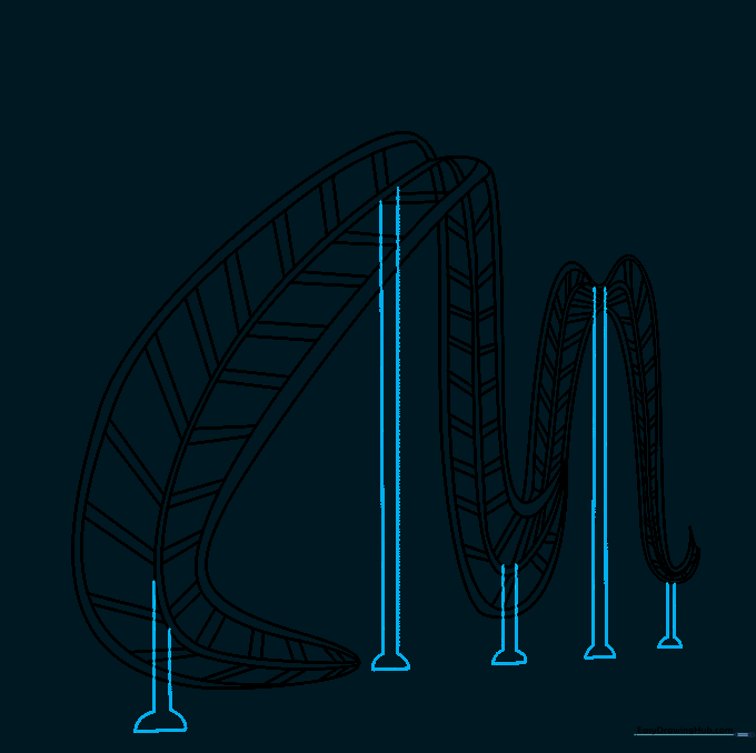 Drawing showing vertical support legs added to the base of the roller coaster.