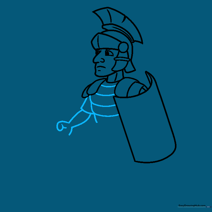Adding the chest armor plates and the arm holding the shield.