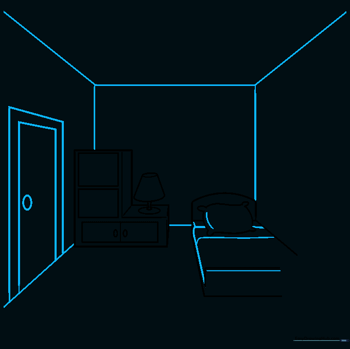Drawing the walls and door frame using perspective lines