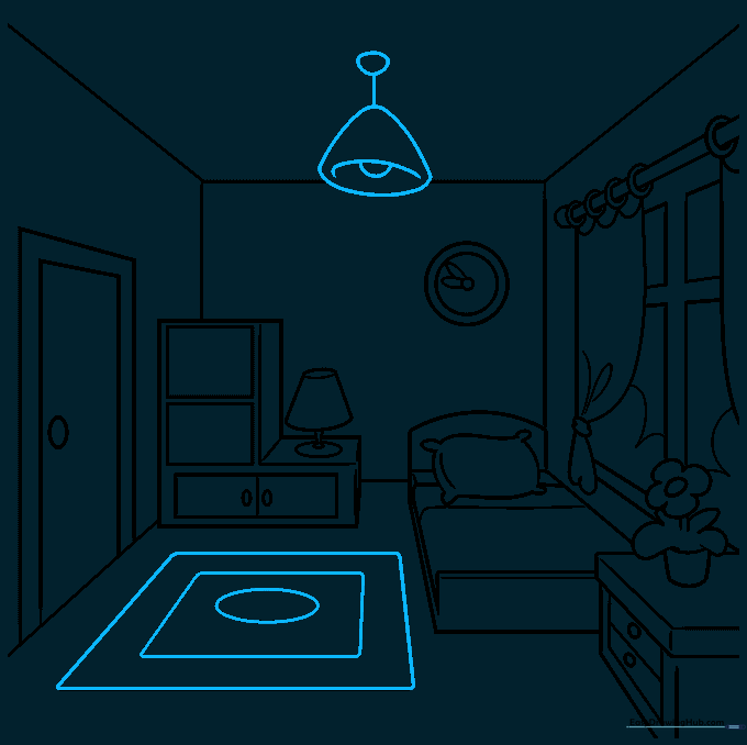 Adding a ceiling light and a patterned rug