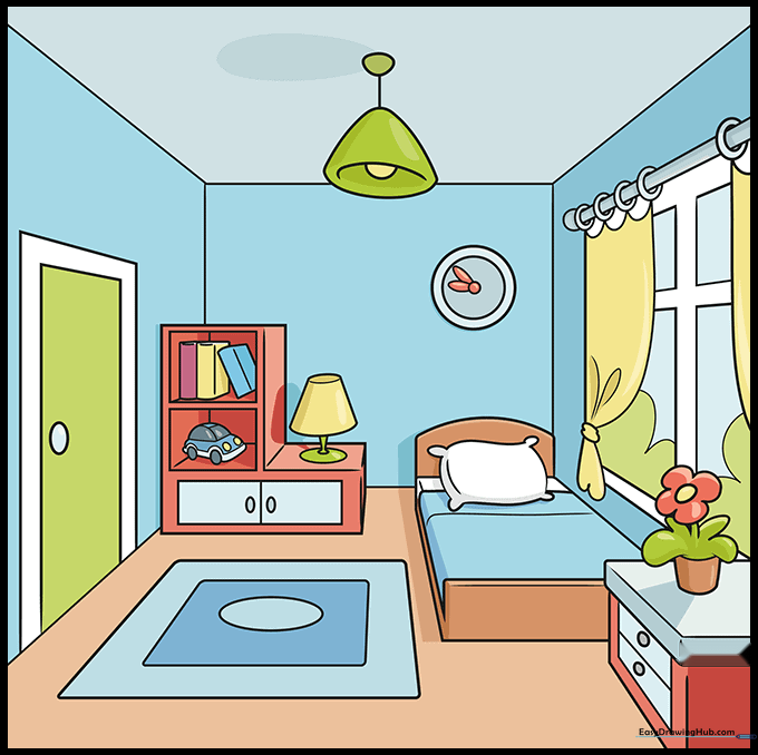A fully colored and detailed bedroom drawing