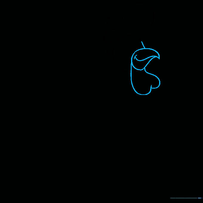 Drawing a teardrop beak and heart-shaped wattle under the rooster's head.