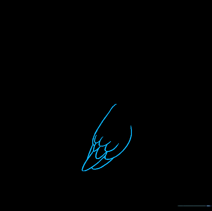 Drawing a wing on the rooster's side using overlapping U-shaped feather patterns.