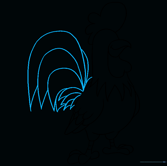 Adding long, sweeping tail feathers to the back of the rooster.