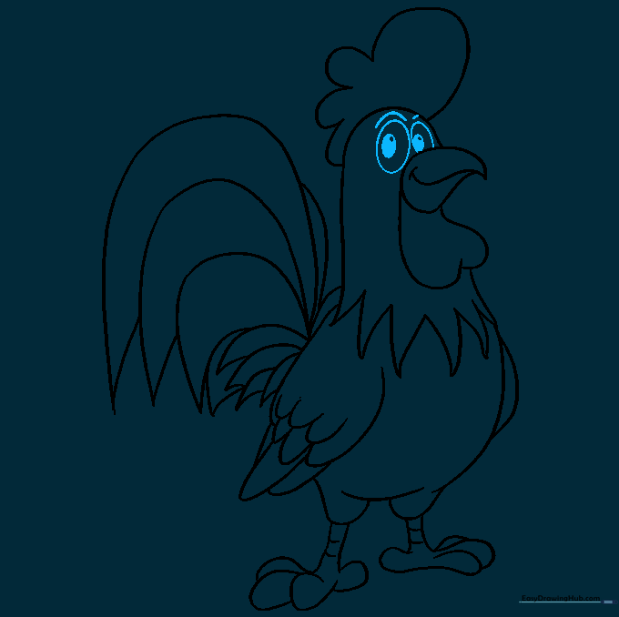 Adding a detailed eye and eyebrow to the rooster's face.