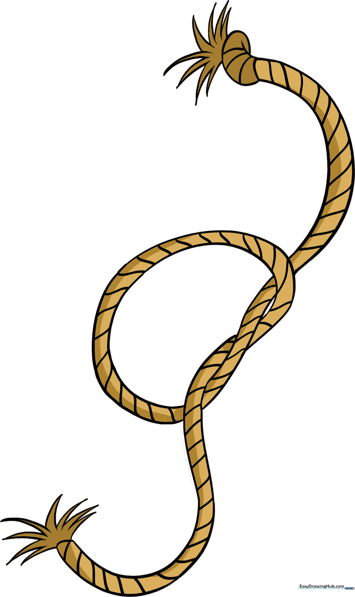 A completed, colored drawing of a knotted rope on a white background.