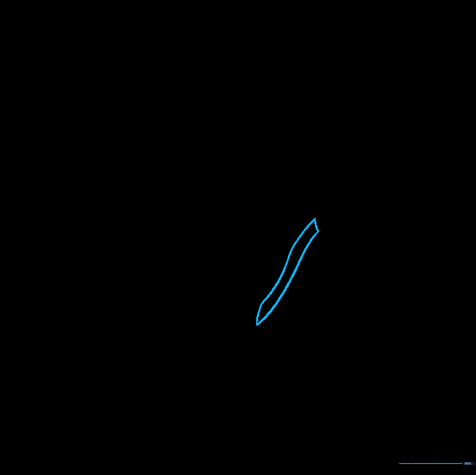 Initial curved segment of a rope drawn with two parallel lines.