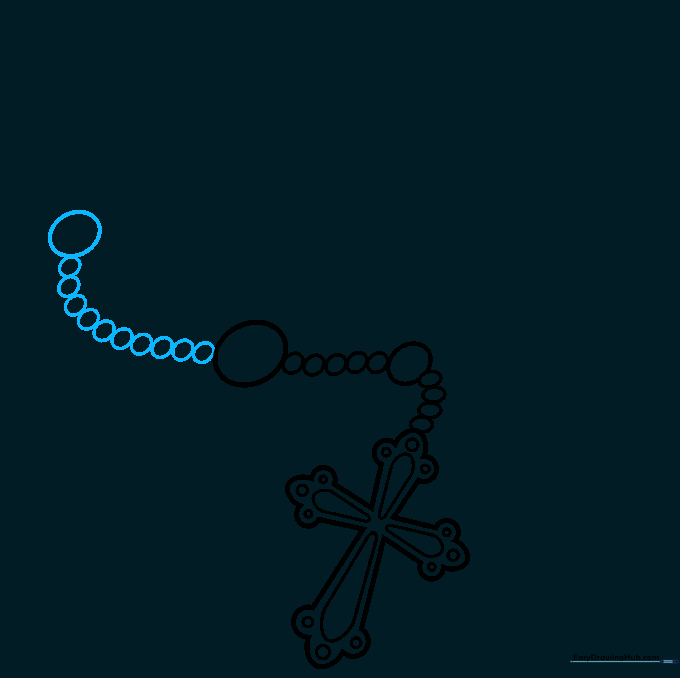 Rosary beads forming a curved loop structure.