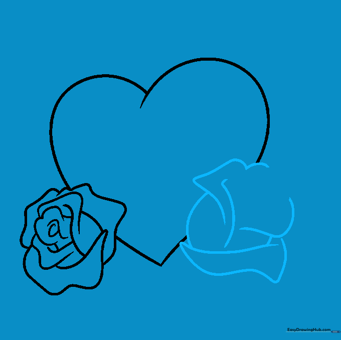 Starting the second rose blossom with curved petal lines.