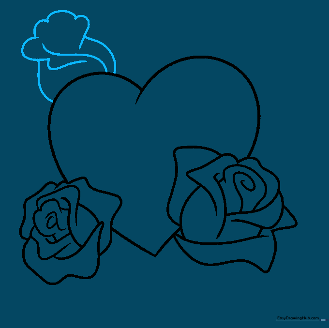 Adding a small rosebud detail to the top of the heart shape.