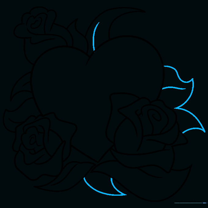 Finalizing the drawing with extra leaves at the bottom of the heart.