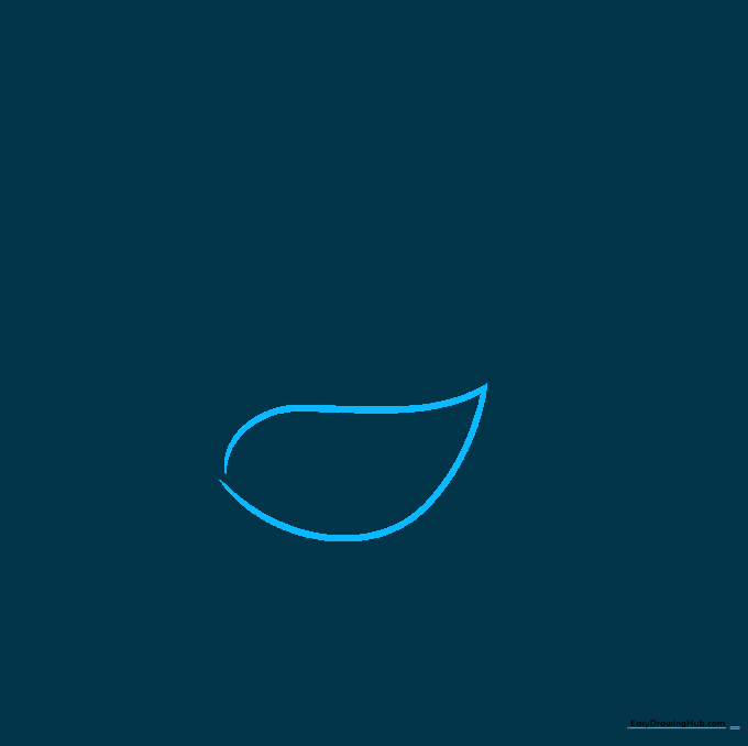 Two teardrop-shaped lines forming the base sepals of a rose bud sketch.