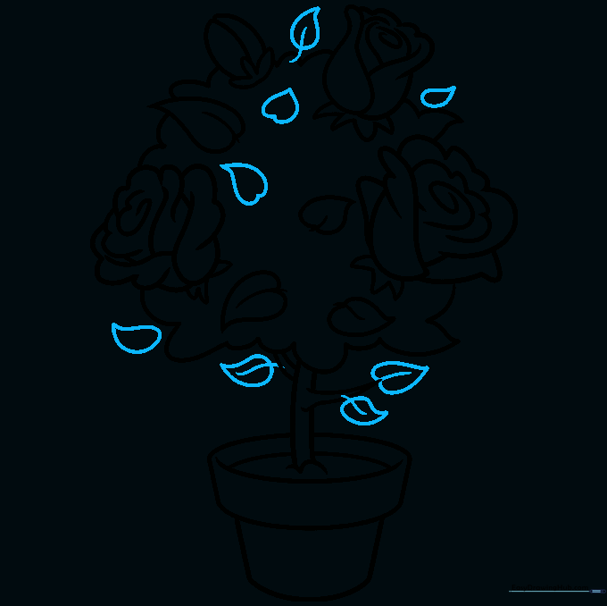 Finalizing the outline of the rose bush with extra leaves.