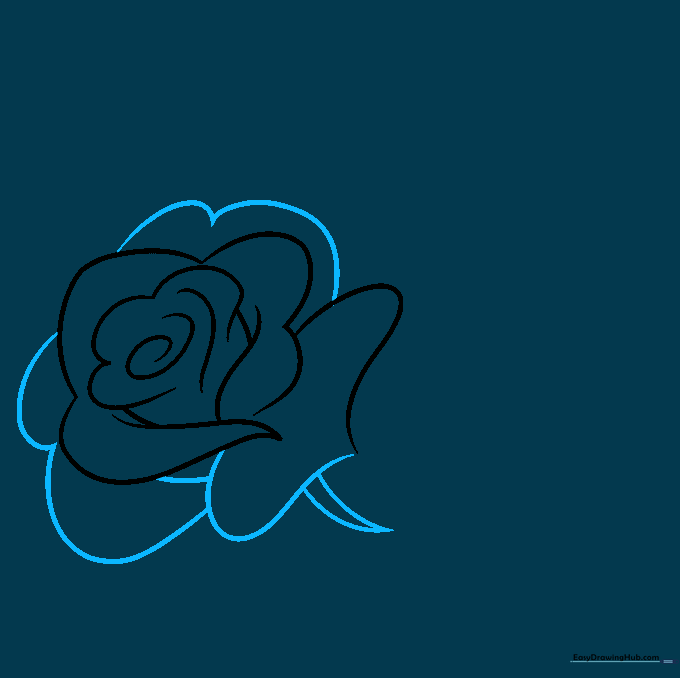 Adding the stem to the rose base with two tapering lines meeting at a point.