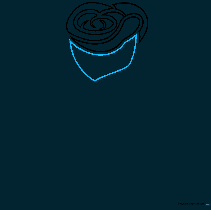 Sketching the base of the rose flower using large, sweeping curves.