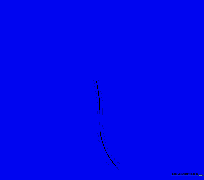 Two parallel curved lines drawn on either side of the center guide line to create the stem.