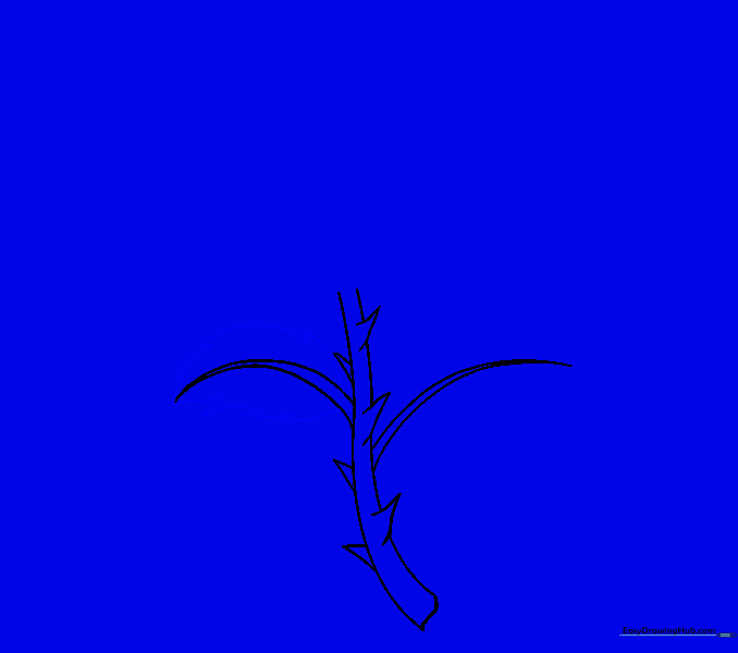 The jagged outline of a rose leaf being drawn around the central vein.