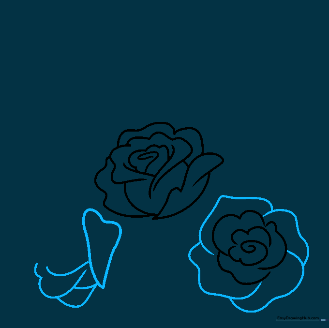 Adding large outer petals to the rose with heart-shaped curves.