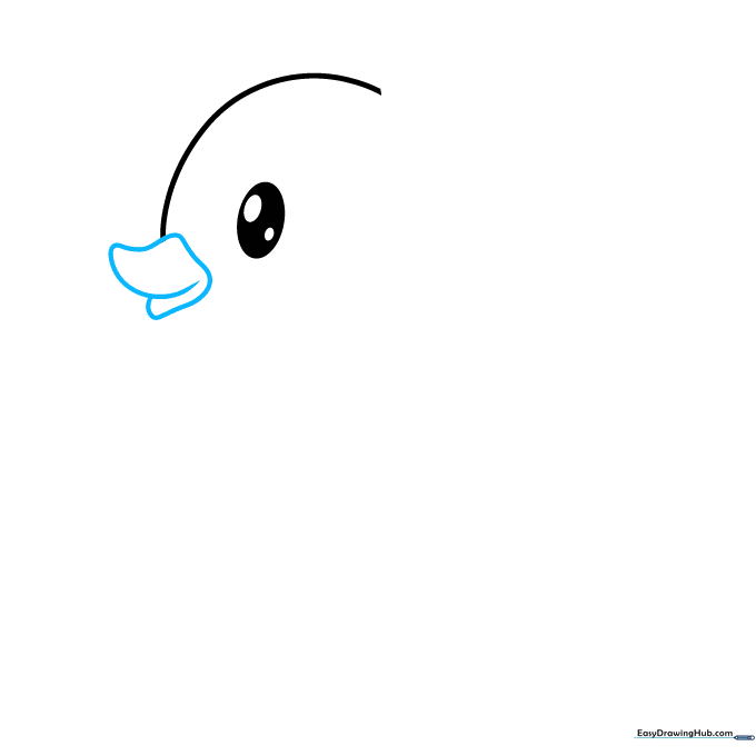 Close up of the rubber duck's beak being drawn with a curved line.