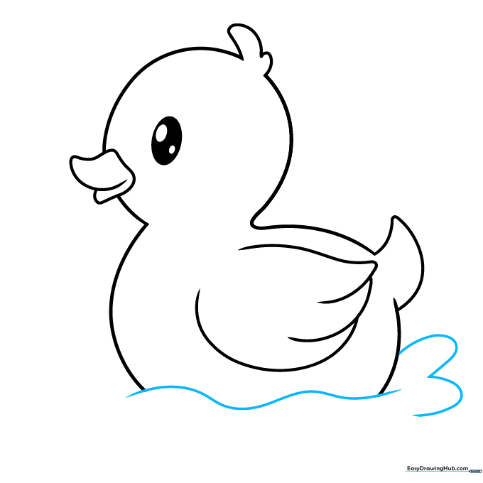 Wavy lines and U-shapes are added beneath the duck to represent splashing water.