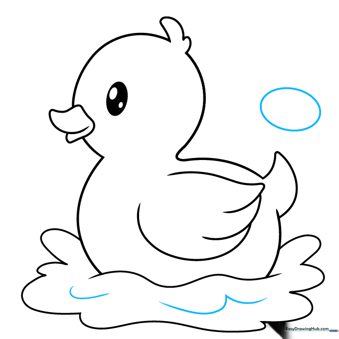 A single bubble is drawn floating above the duck's tail.
