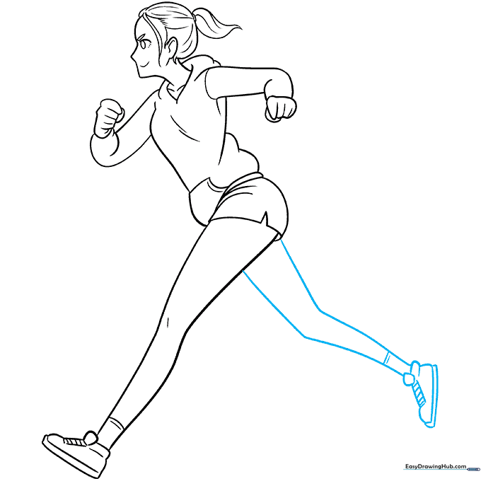 Adding the second leg in a bent, running position.