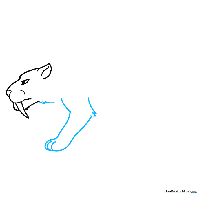 Sketching the neck and front leg with detailed paw and elbow joints