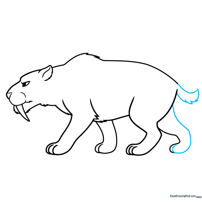 Adding the final rear leg and a short, bushy tail to the drawing