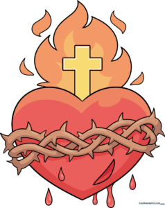 A vibrant, finished Sacred Heart illustration with flames and thorns, ready for inspiration.
