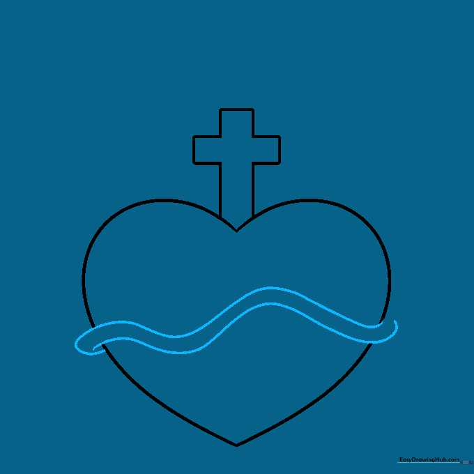 A wavy ribbon shape drawn horizontally across the center of the heart outline.