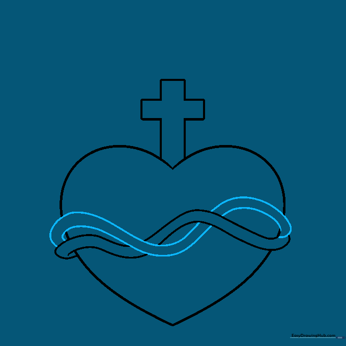 A second ribbon layer added, creating an overlapping, woven visual effect on the heart.