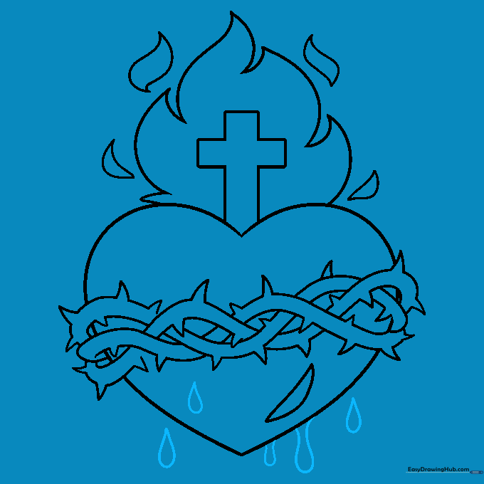 Final line art of the Sacred Heart with added teardrop details at the base.