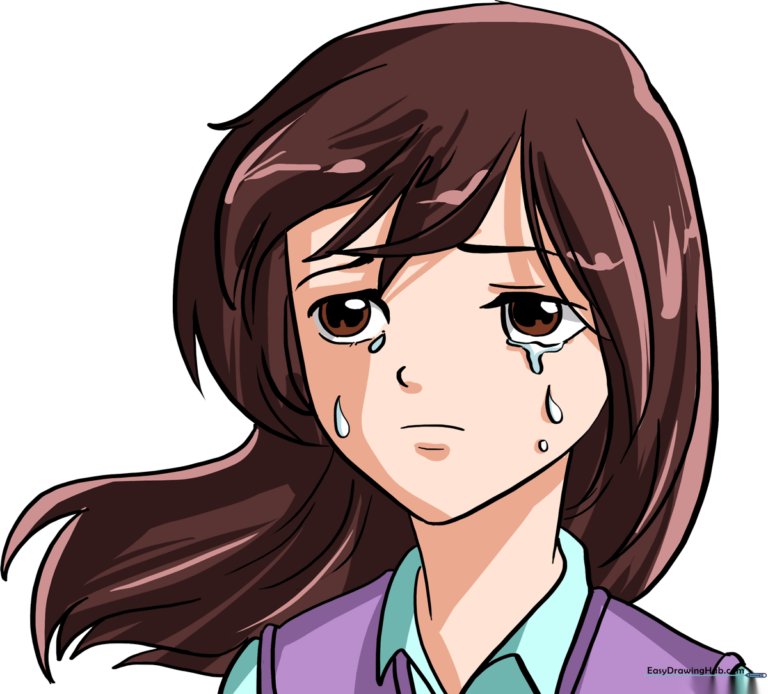 Completed illustration of a sad anime girl's face with expressive eyes