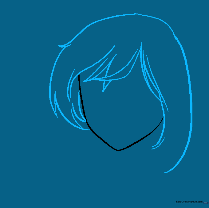 Drawing the outline of an anime girl's hair with pointed locks
