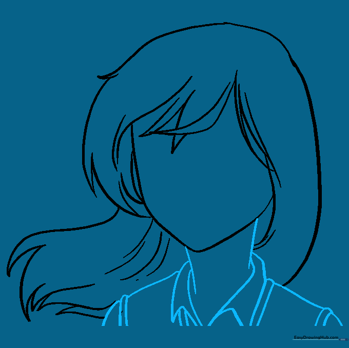 Sketching the neck and shirt collar of the anime character