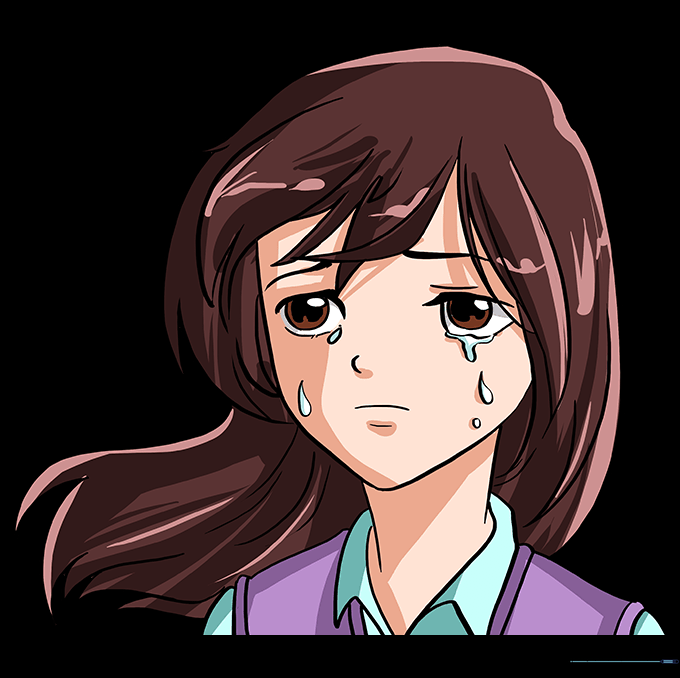 A fully colored, sad anime girl character drawing