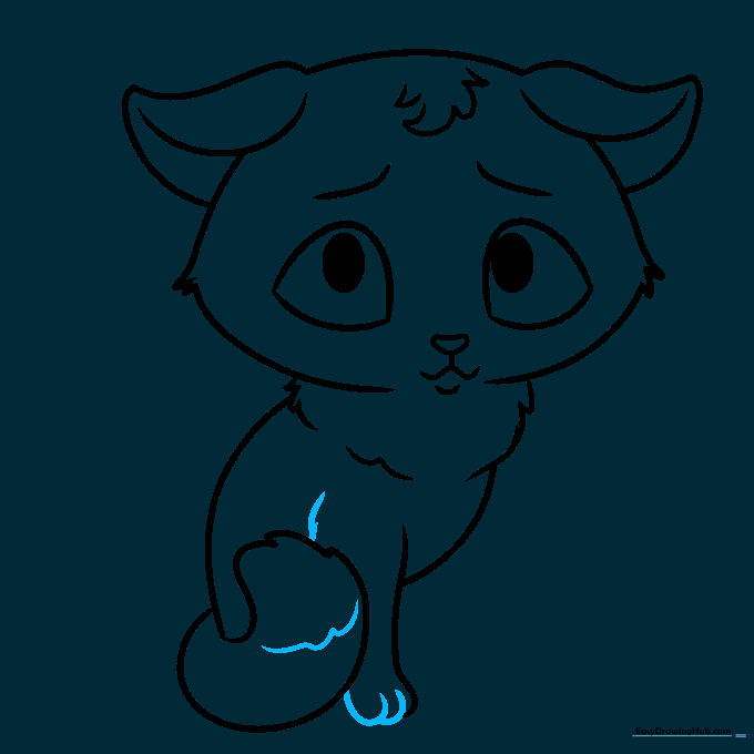 Drawing the cat's paws with small, overlapping loops for toes.