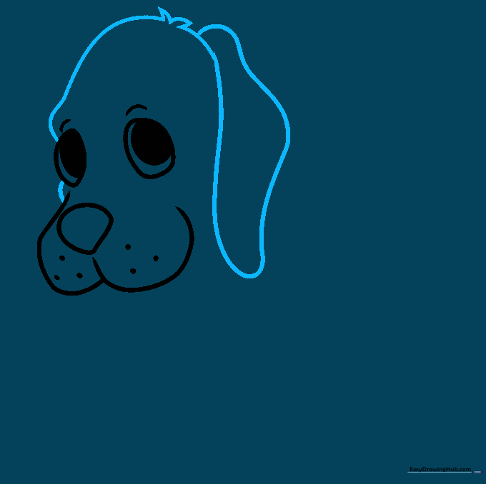 Outlining the puppy's forehead, a tuft of fur, and one long, floppy ear.