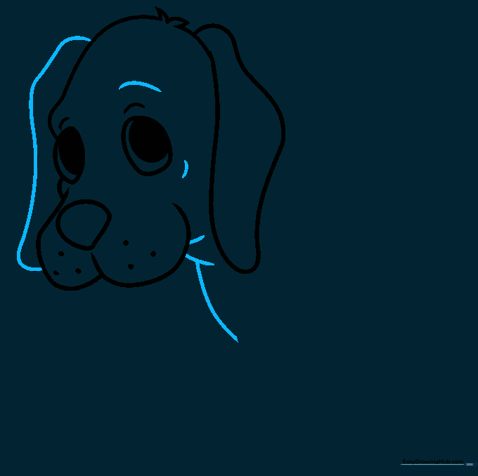 Adding the second floppy ear and neck folds to the puppy drawing.
