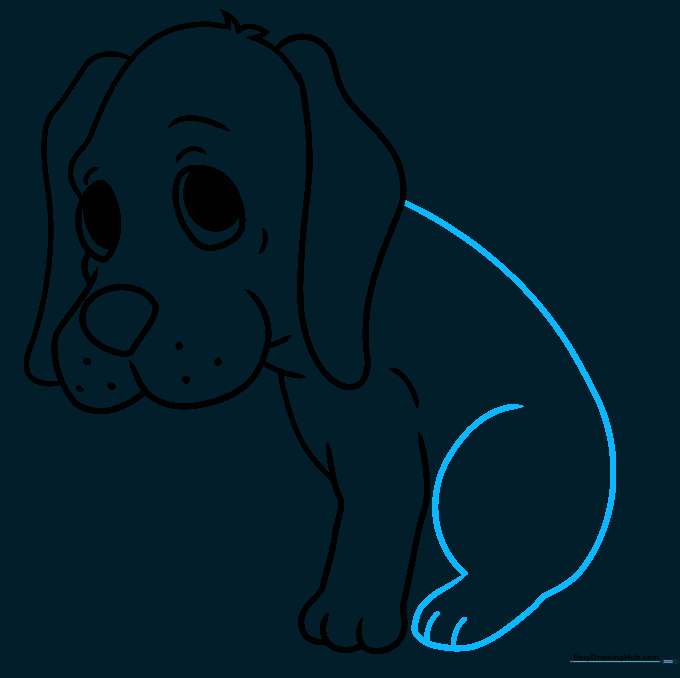 Outlining the puppy's back and rear leg with paw details.
