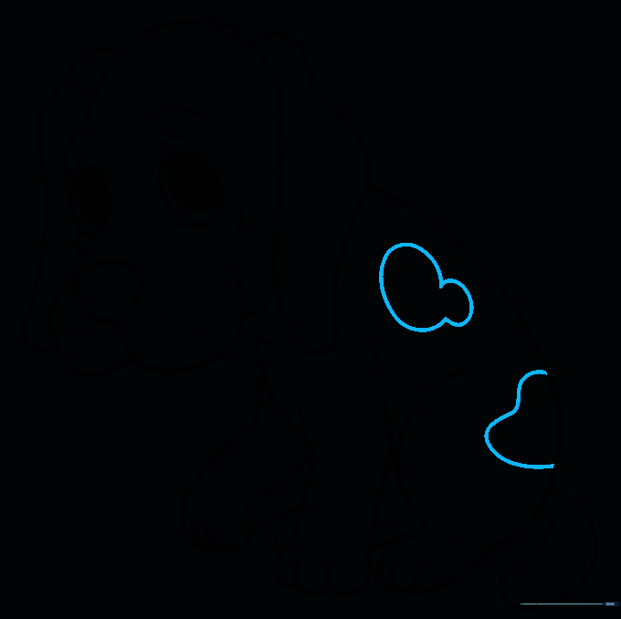 Adding irregular spots to the puppy's back to complete the outline.