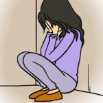 Final colored drawing of a sad girl, showcasing the completed artistic project.