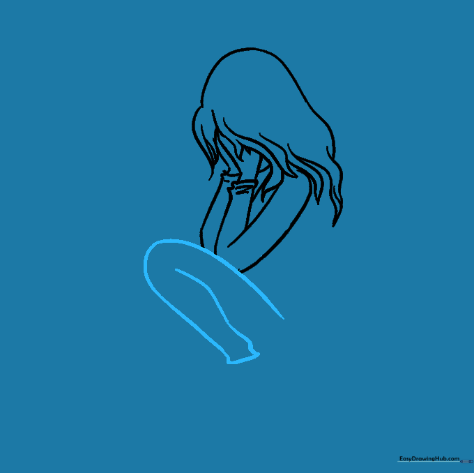 Drawing the outline of a bent leg to establish the seated position.