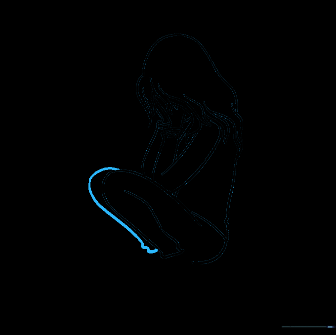 Adding the second leg to complete the seated figure outline.