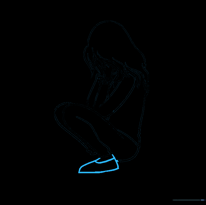 Drawing a detailed shoe with a line separating the foot for added texture.